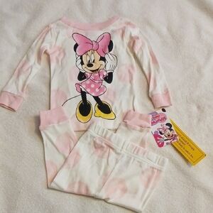 Disney Minnie Mouse Pink and White Pajama Set 12mos‎ NWT